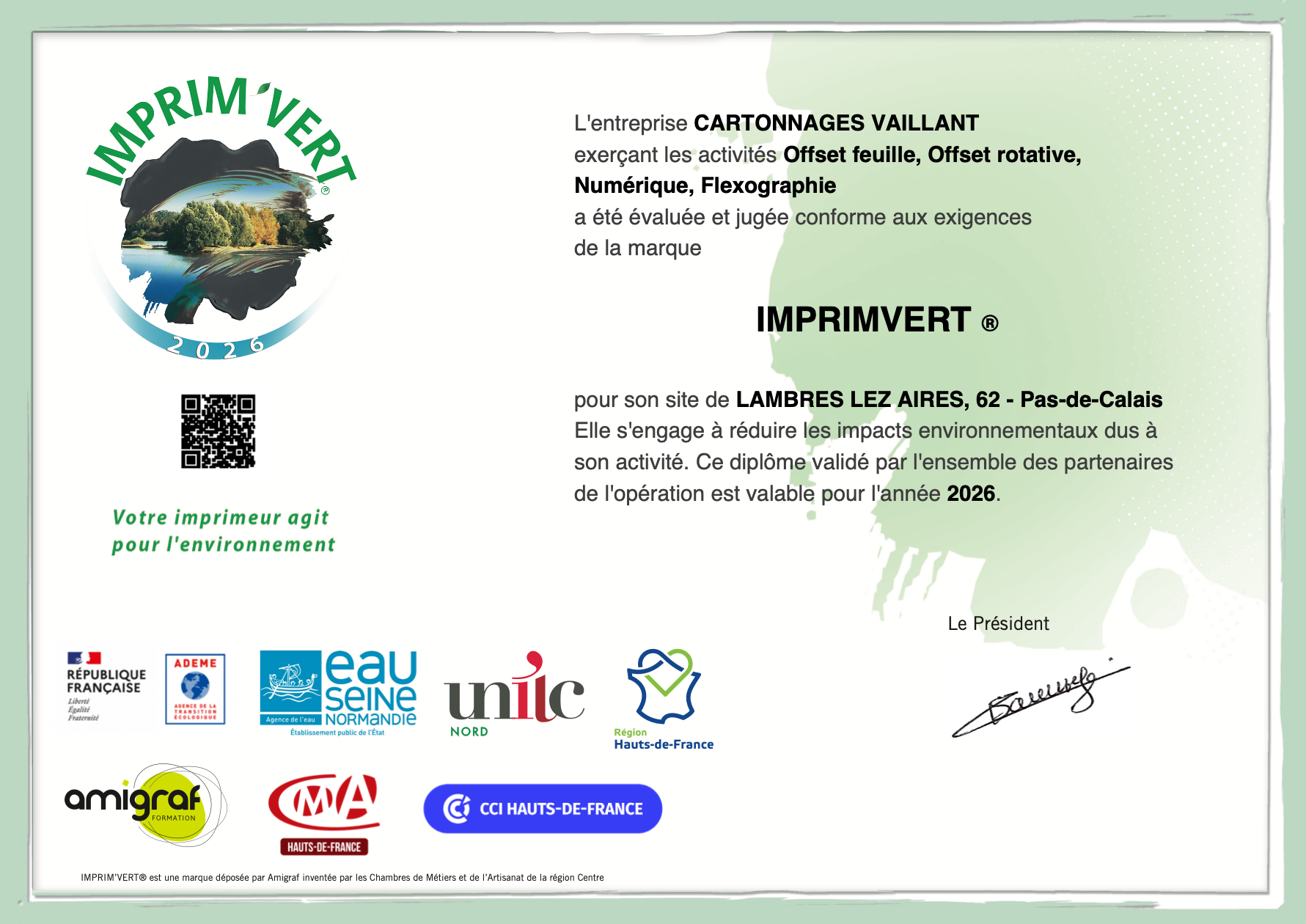 CERTIFICATION IMPRIM&rsquo;VERT